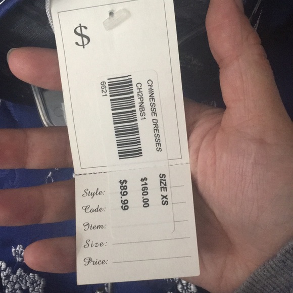 Beautiful Chines style cheongsam dress in rich cobalt blue and silver embroidery - Picture 7 of 10